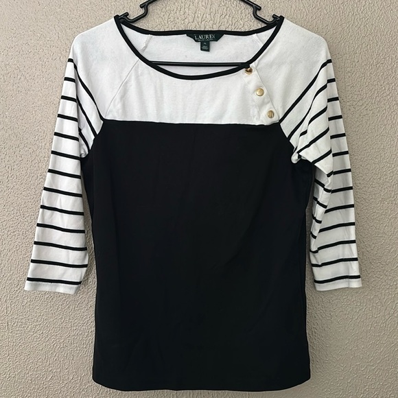 Women’s Lauren Ralph Lauren Colorblock 3/4 Sleeve Blouse Black & White Size XL - Picture 1 of 6